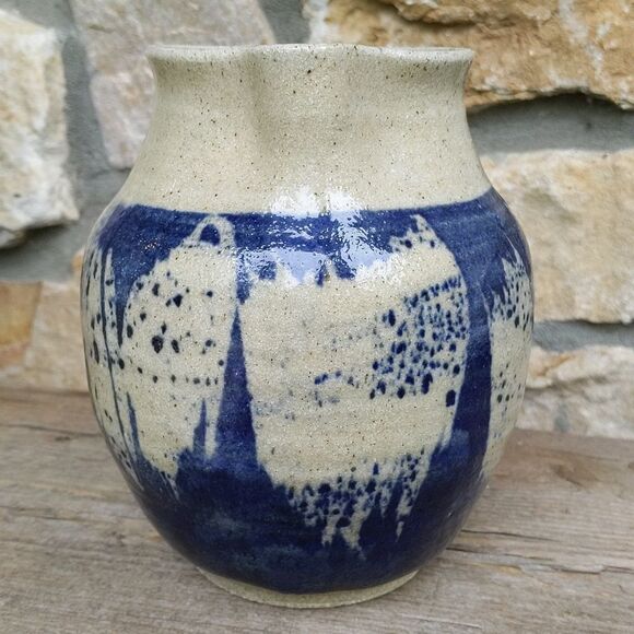 Pottery pitcher blue handcrafted - Picture 5 of 9